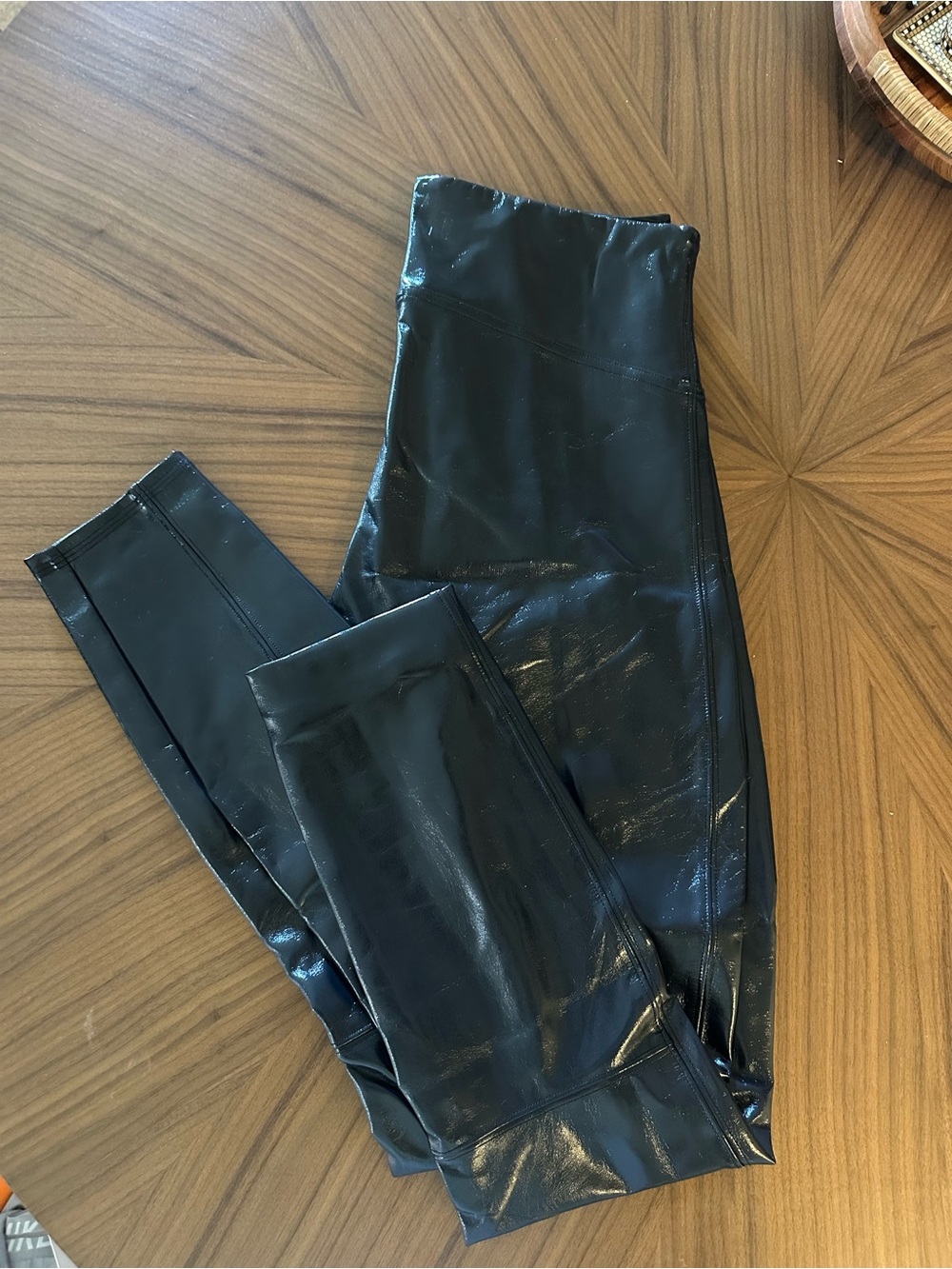 SPANX Shiny Navy Faux Leather Leggings